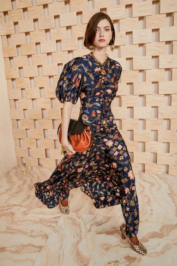 slim fit dress slacks Atrani Silk Gown - Violet Floral Sleeveless Empire Waist Gown main image 1