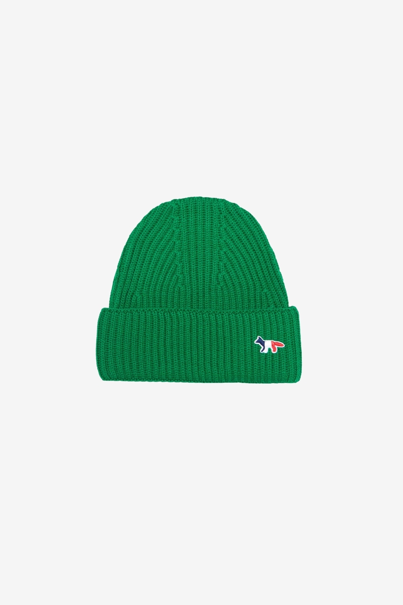 Maison Kitsuné Tricolor Fox Patch Rib Hat - Deep Green  display picture 2