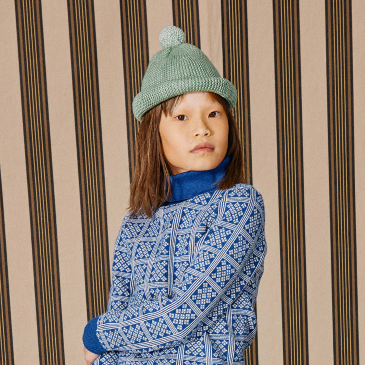 Kids Misha & Puff Garter Hat - Mojave Green | Garmentory