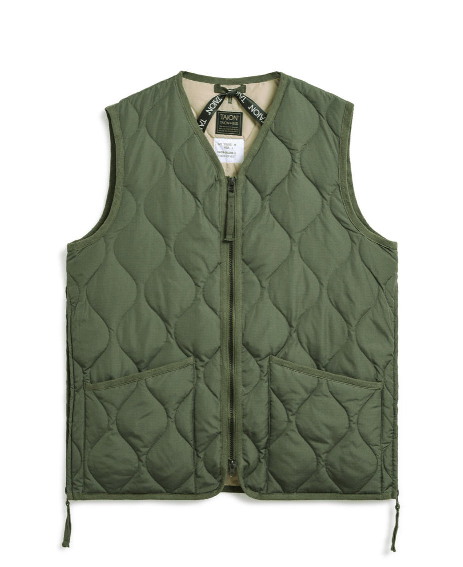 Unisex TAION Military Zip V Neck Down Vest Olive Garmentory