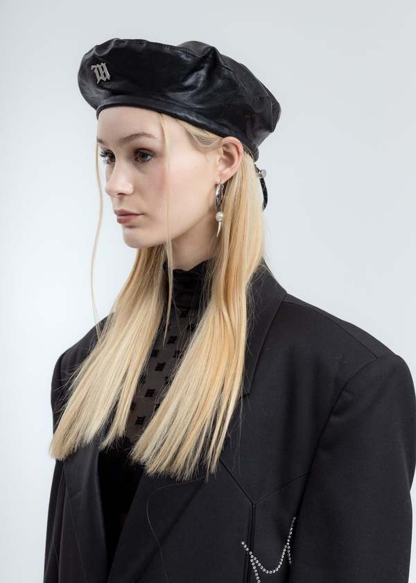 Black Vegan Leather Beret | Garmentory display picture 1