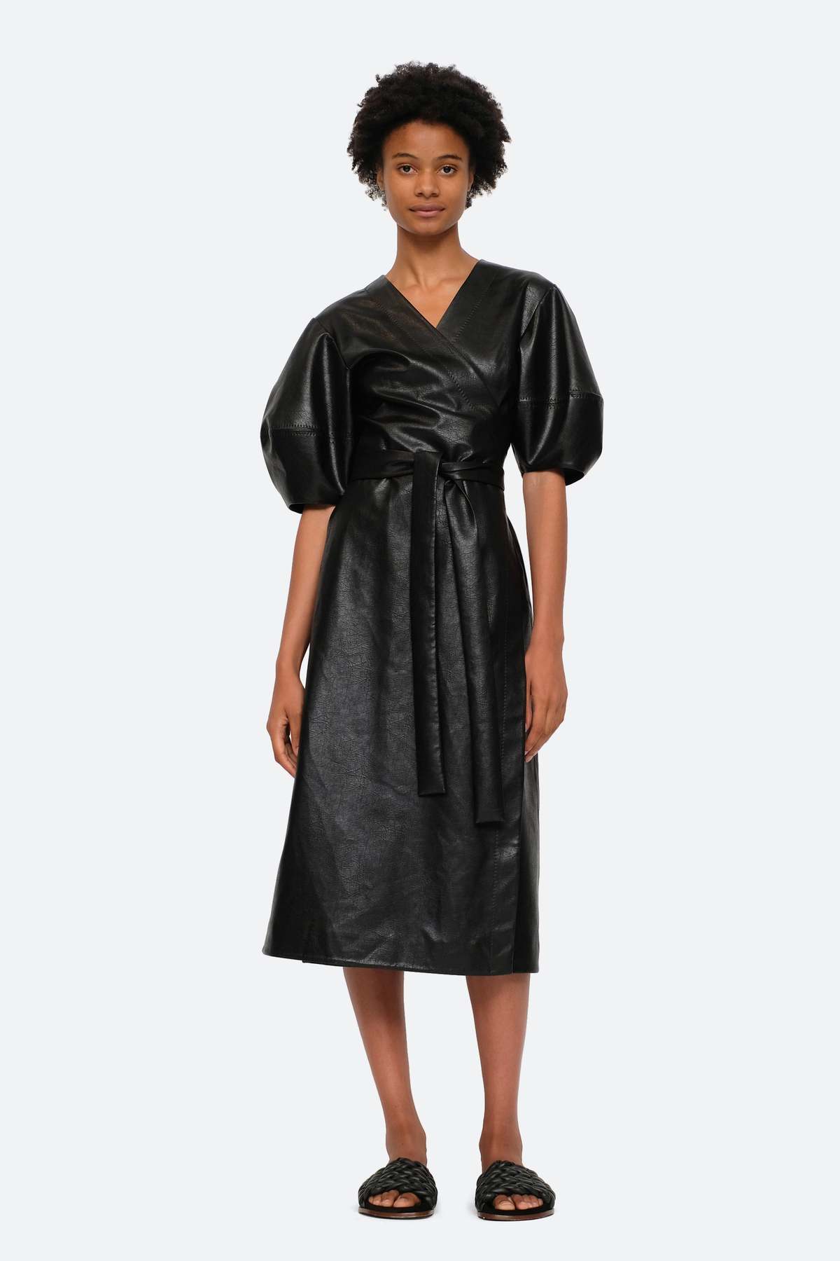 vegan leather wrap dress Bellevue Vegan Leather Mini Wrap Dress