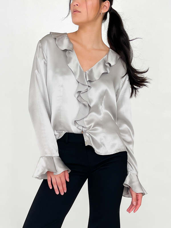Velvet Calabasas Silk Charmeuse Blouse- Platinum