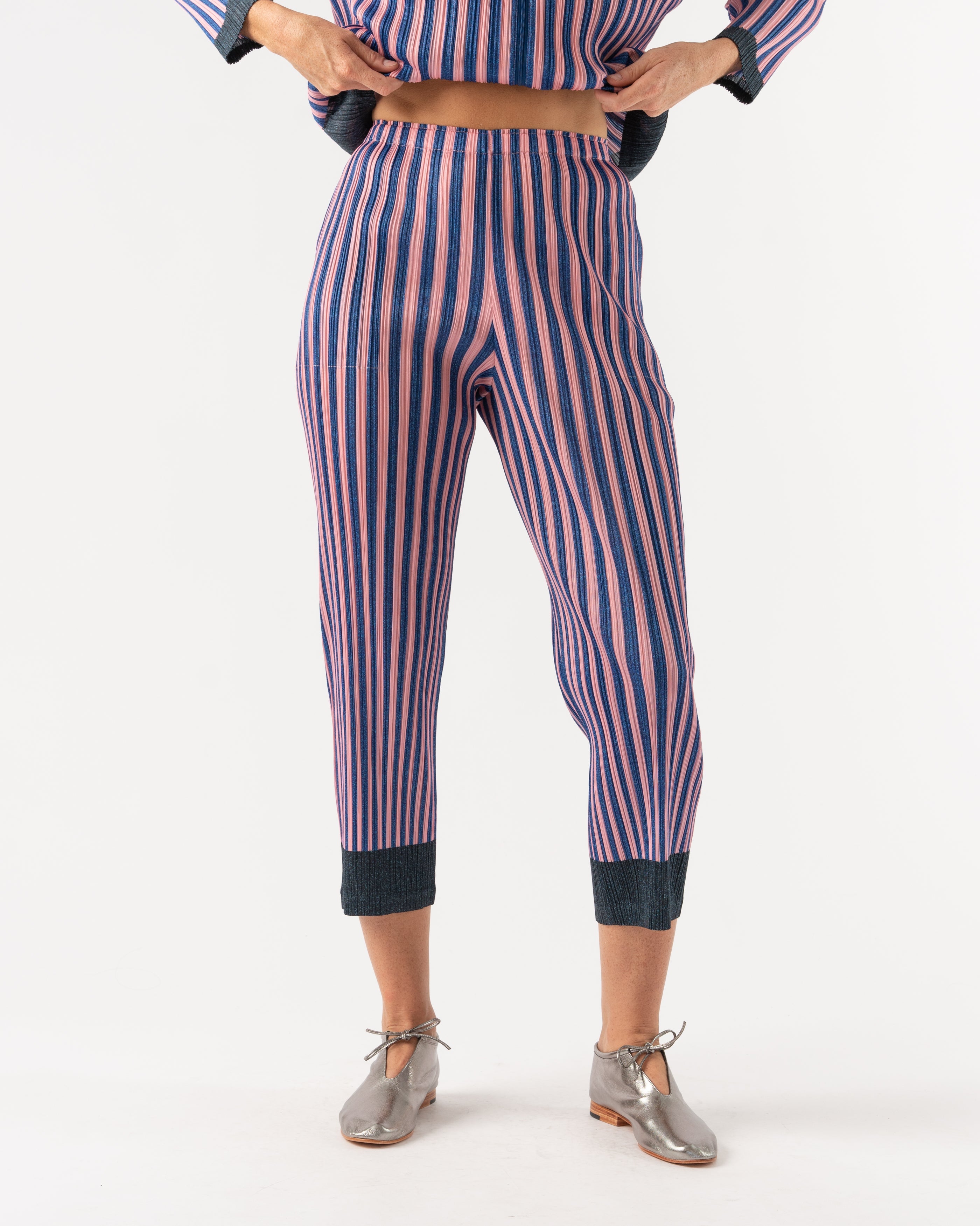 Pleats Please Issey Miyake Upbeat Pant - Pink/Navy Stripes  