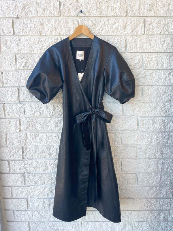 vegan leather wrap dress Channing Vegan Leather Dress