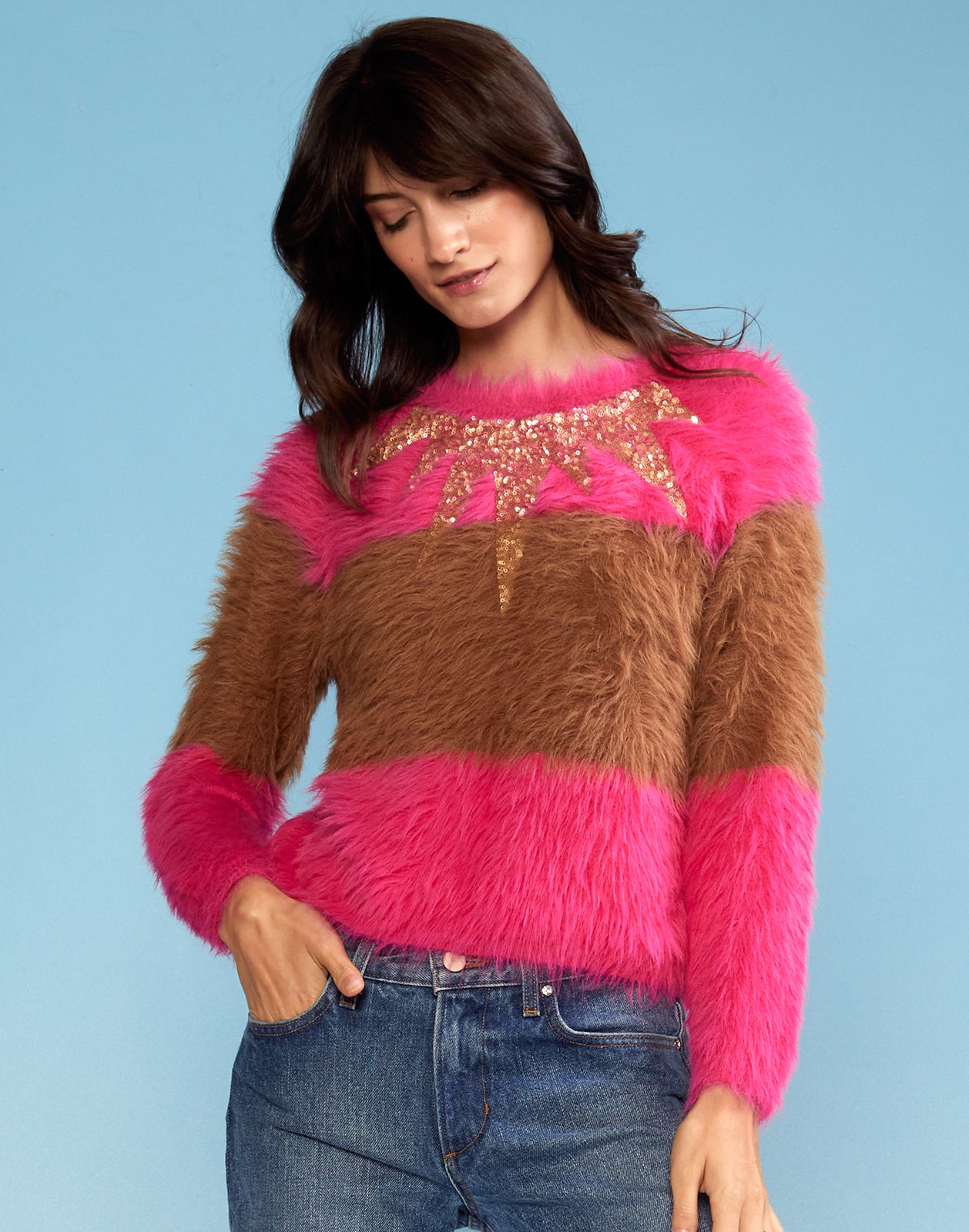 FINNEY SWEATER, PEONY PINK SPARKLE STRIPE