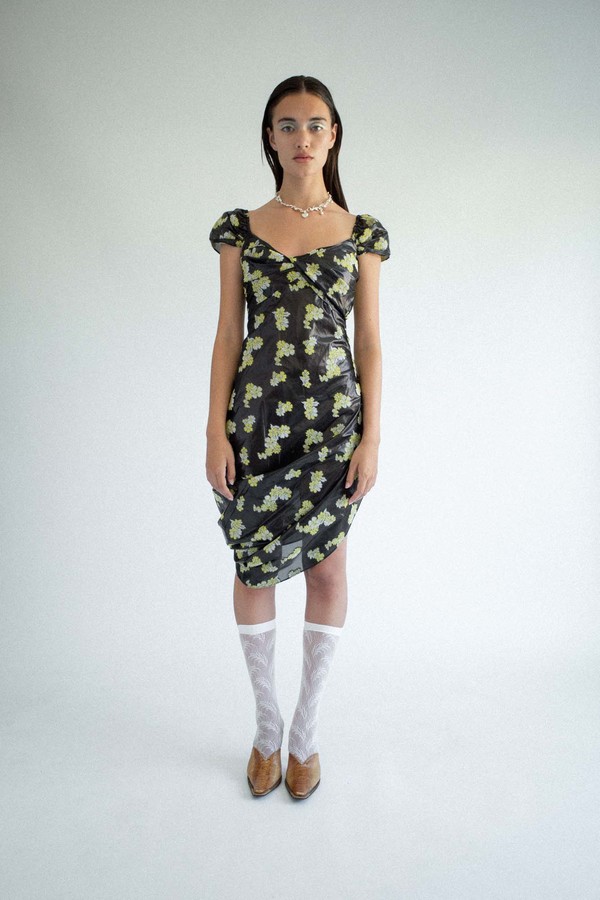 Yuhan Wang Jacquard Dress - Black Floral | Garmentory