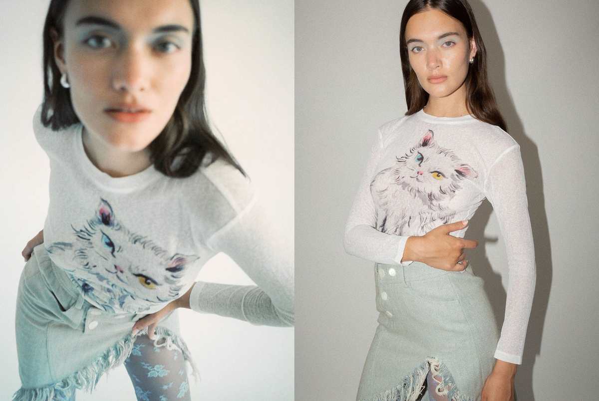 トップス yuhan wang - cat print tops Yuhan Wang Cat Printed Top - White | Garmentory