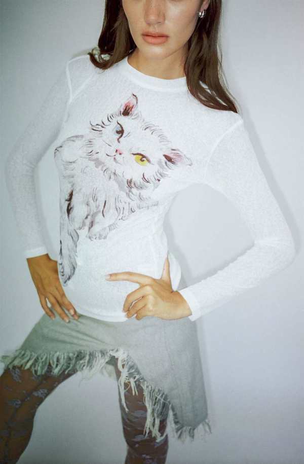 Yuhan Wang Cat Printed Top - White | Garmentory