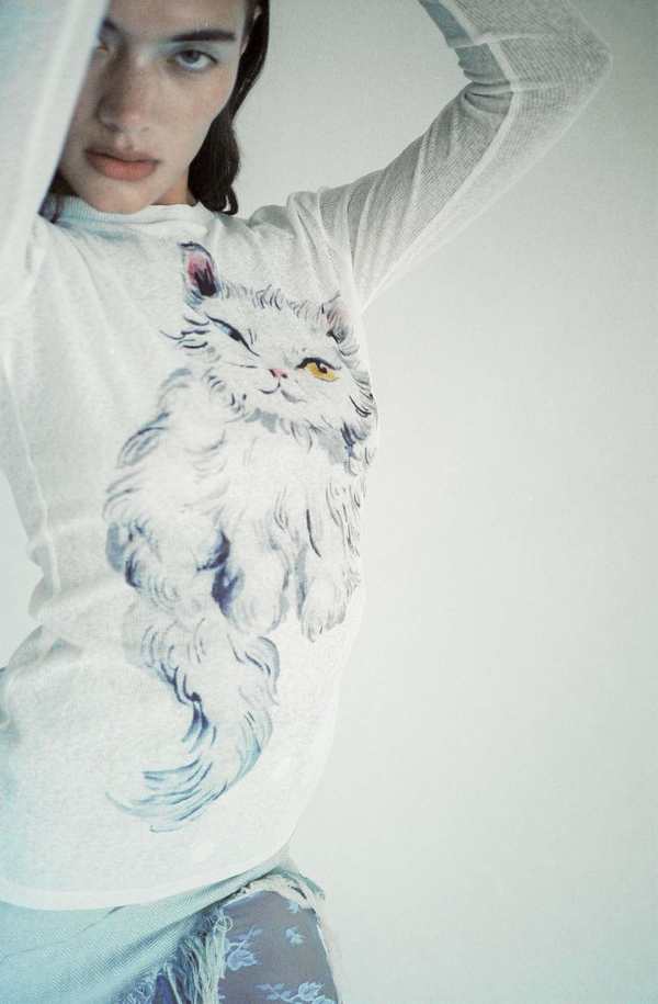 トップス yuhan wang - cat print tops Yuhan Wang Cat Printed Top - White | Garmentory