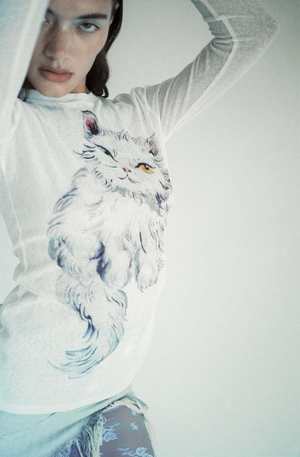新品YUHAN WANG/purrsona kitty print jumper Yuhan Wang Cat Printed Top - White | Garmentory