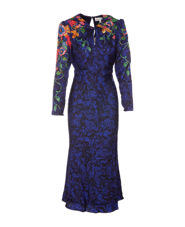 Saloni Claudia Midi Dress - Midnight Floral Placement | Garmentory