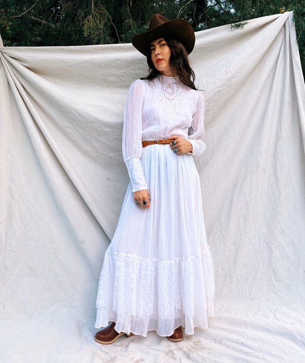 Vintage Gunne Sax GHOST RANCH PRAIRIE DRESS - wHITE | Garmentory