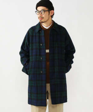 Beams Plus Bal Collar Coat Harris Tweed - BLACK WATCH | Garmentory