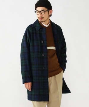 Beams Plus Bal Collar Coat Harris Tweed - BLACK WATCH | Garmentory