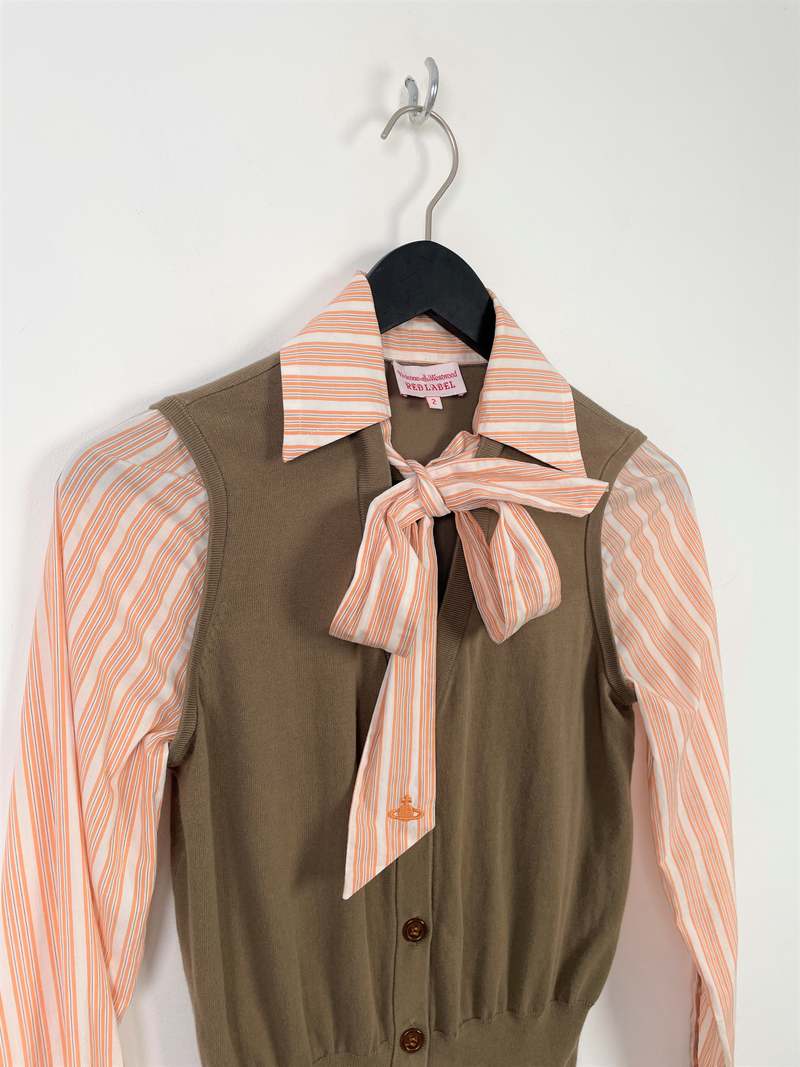 Vivienne Westwood Red Label Sweatervest Shirt Combo with Bow
