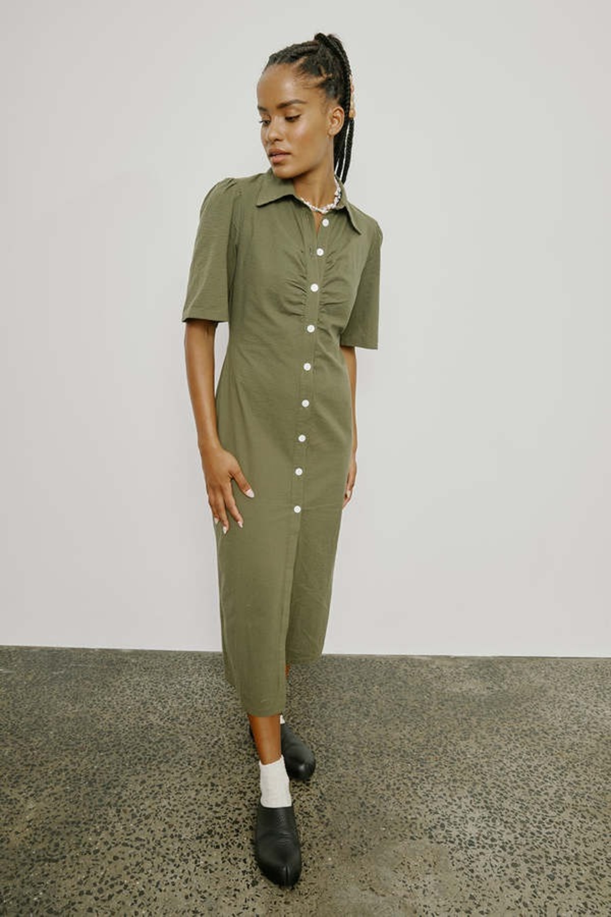 Muse the Label Mari Dress - Khaki - Image 1 of 4