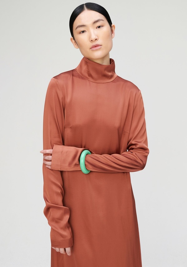 rohe orange dress Rohe V Neck Silk Dress in Burnt Orange