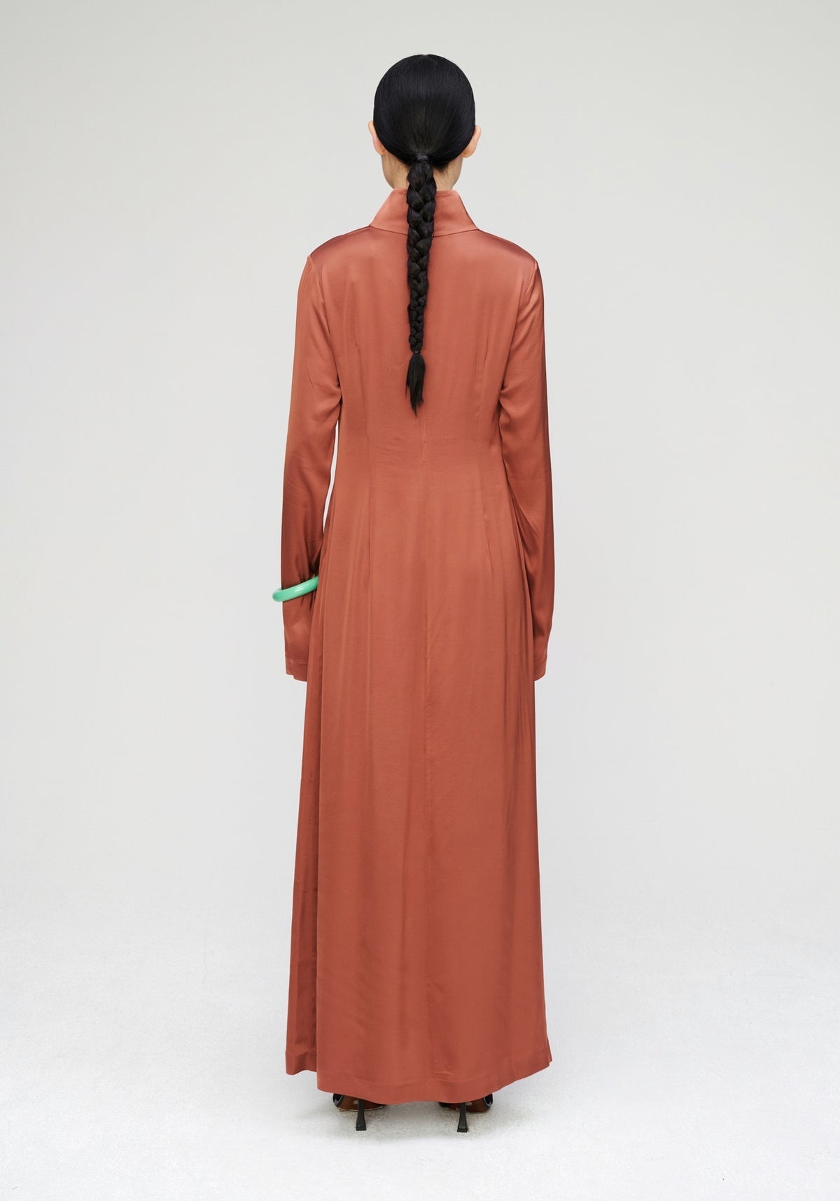 rohe orange dress Rohe V Neck Silk Dress in Burnt Orange