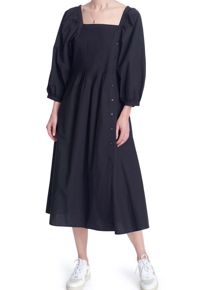 Corey Lynn Calter Pleat Neck Midi Dress - Black | Garmentory