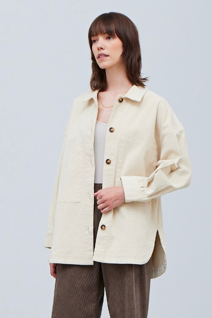 GATHER OVERSIZED CORDUROY JACKET - ECRU 
