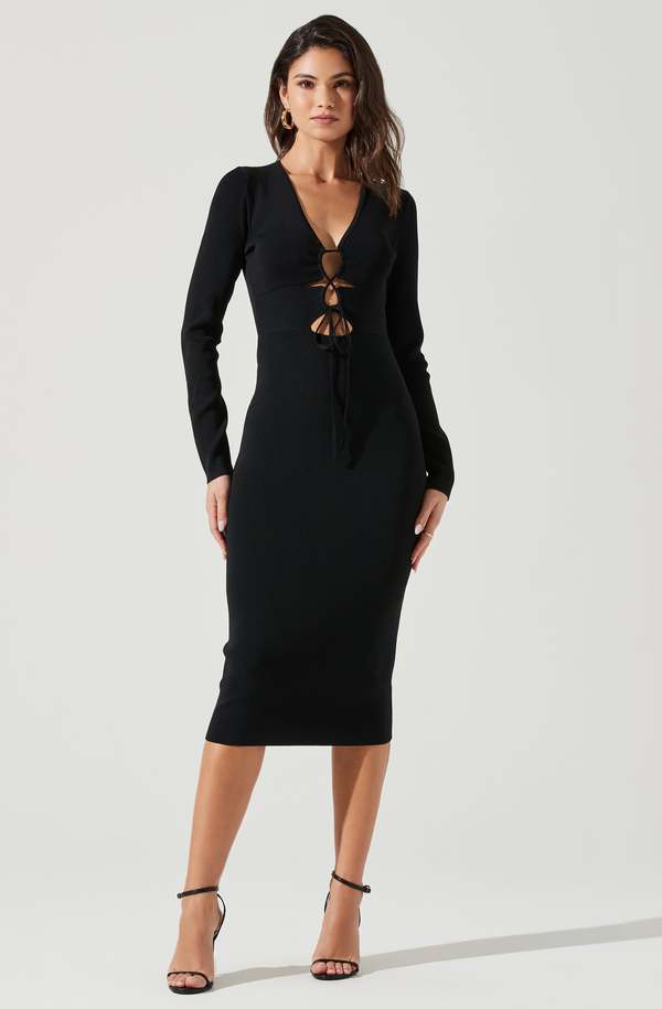 ASTR The Label Jovie Long Sleeve Midi Dress - Black | Garmentory