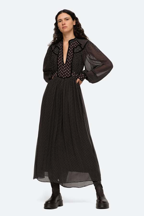 knee length dresses for ladies Alani in Tropic Tiles Maxi A-Line Dress