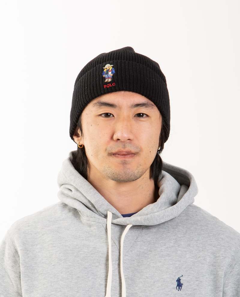 Black Polo Bear Beanie Polo Ralph Lauren Polo Bear Rib-Knit Beanie
