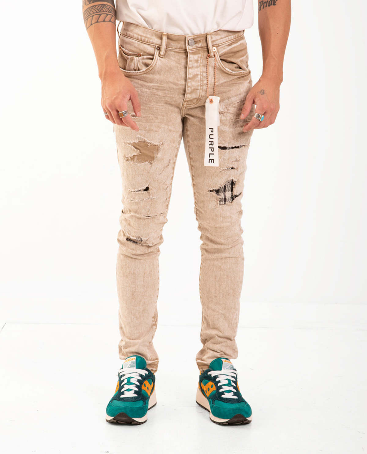 Purple Brand P001 Low Rise Skinny Jean - Beige | Garmentory