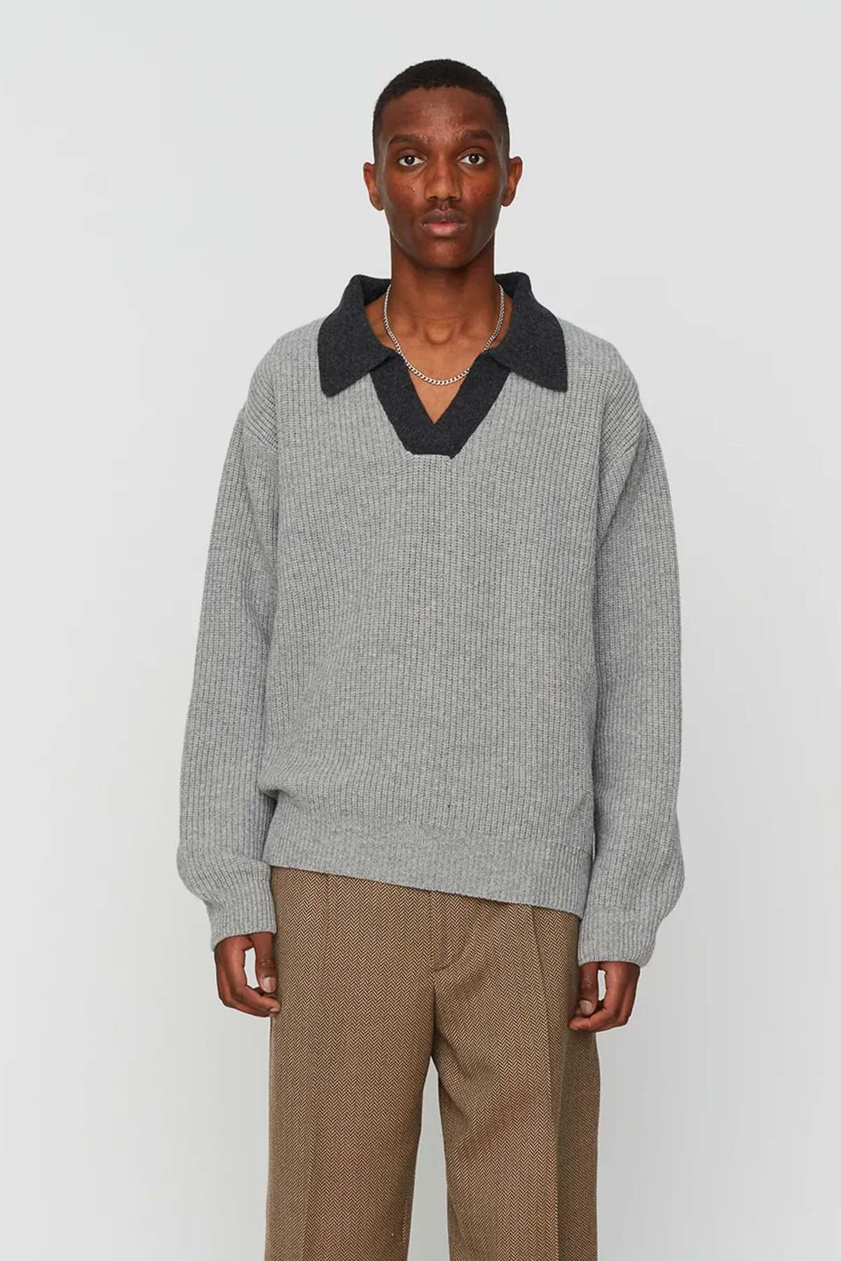 mfpen Open Collar Sweater - Grey - Image 1 of 5