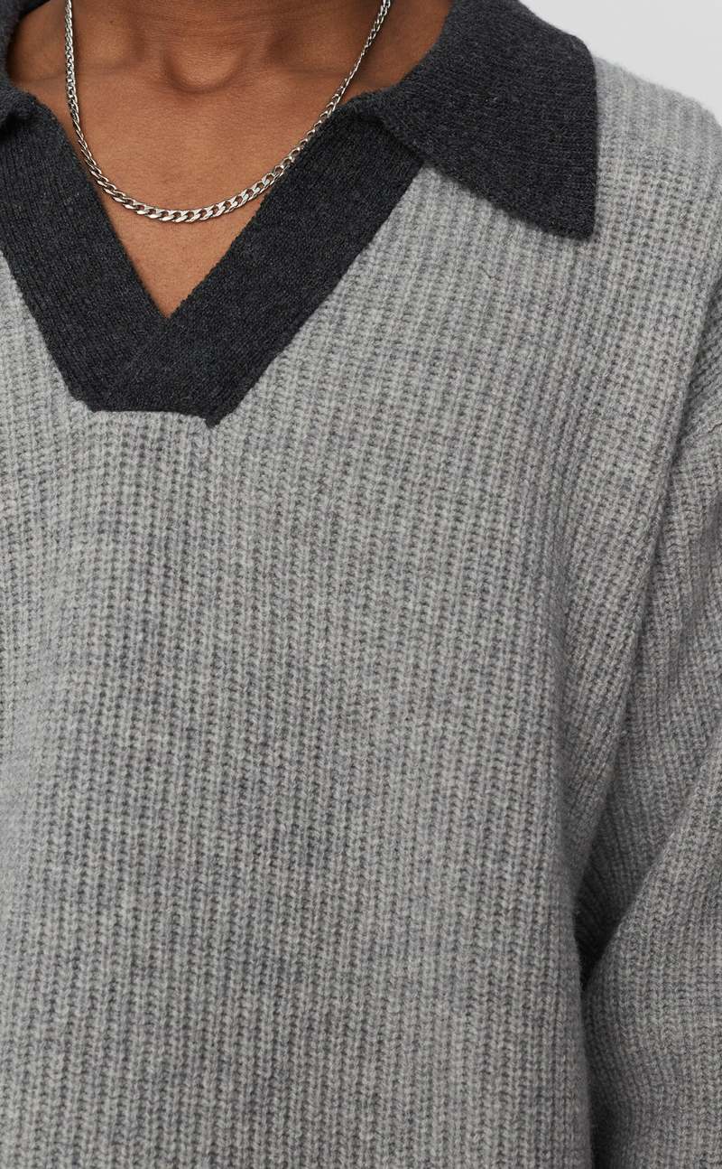 mfpen Open Collar Sweater -  Grey