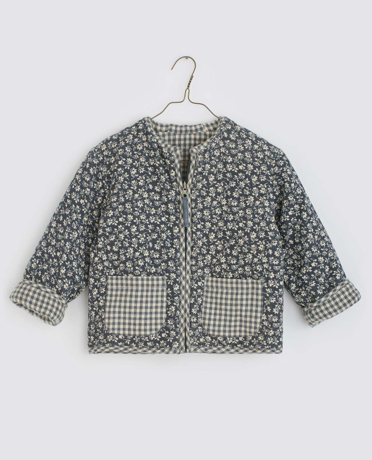Kids Little Cotton Clothes Reversible Jojo Jacket - Check/Floral