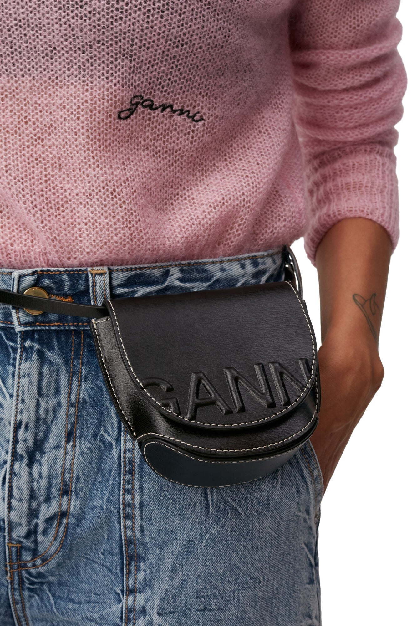 Ganni Banner Nano Saddle Bag Black Garmentory