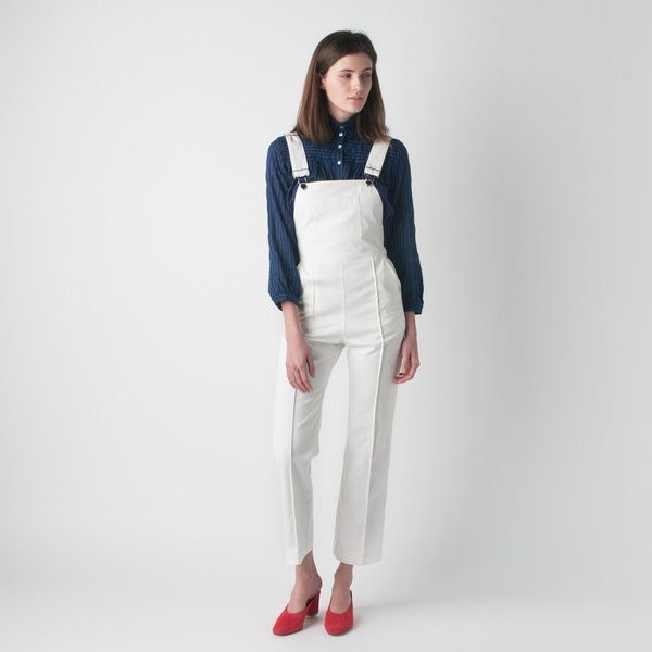 HORSES ATELIER Organic Cotton Canvas Cropped High Waisted Overall in White