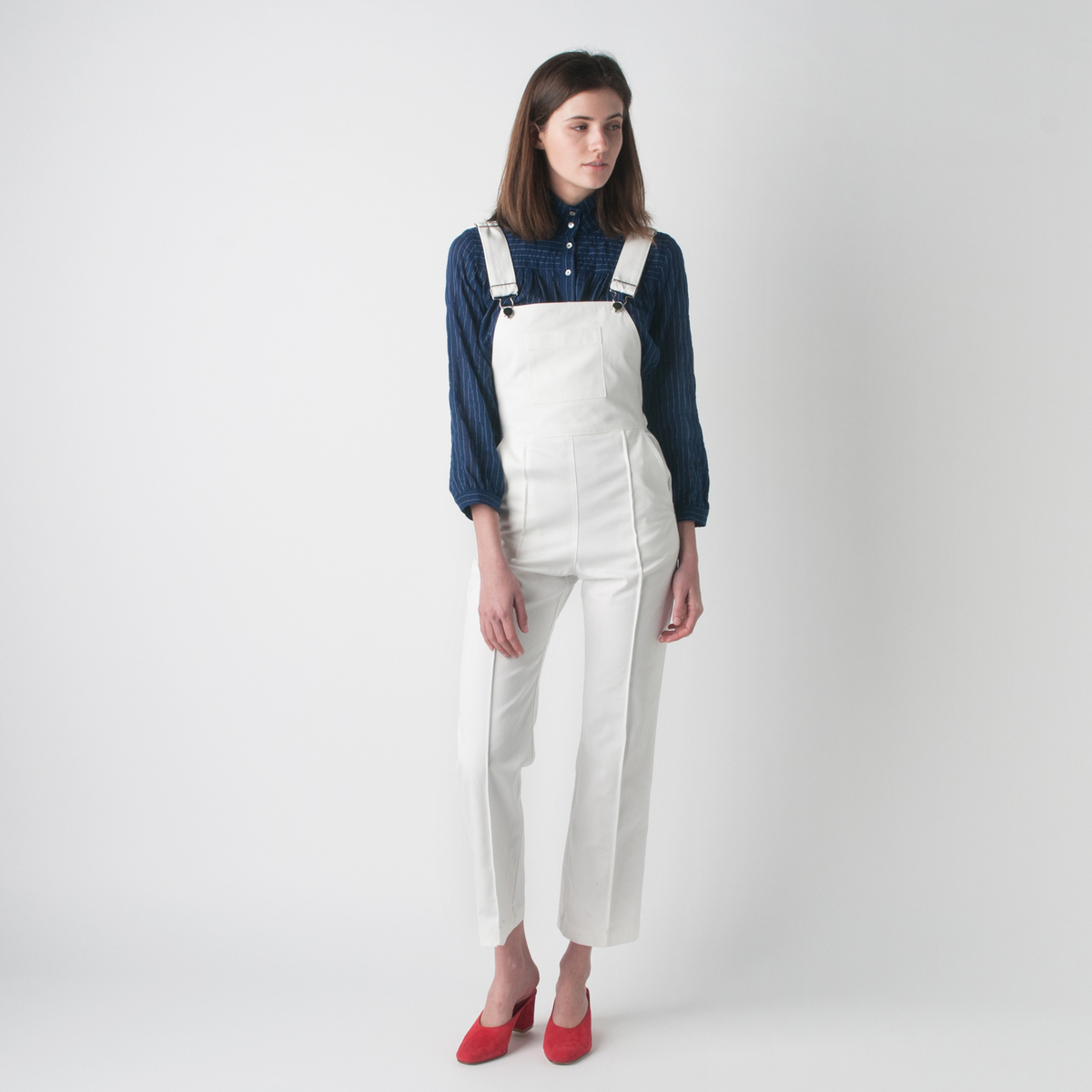 HORSES ATELIER Organic Cotton Canvas Cropped High Waisted Overall in White - Image 1 of 4
