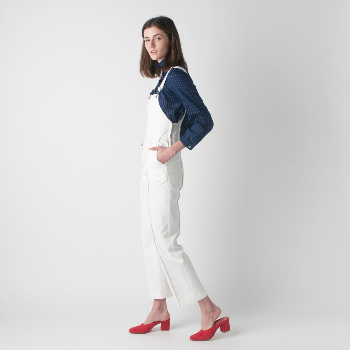 HORSES ATELIER Organic Cotton Canvas Cropped High Waisted Overall in White - Image 3 of 4