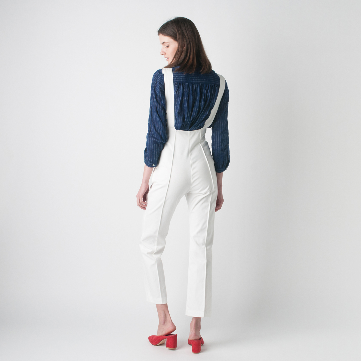HORSES ATELIER Organic Cotton Canvas Cropped High Waisted Overall in White - Image 4 of 4