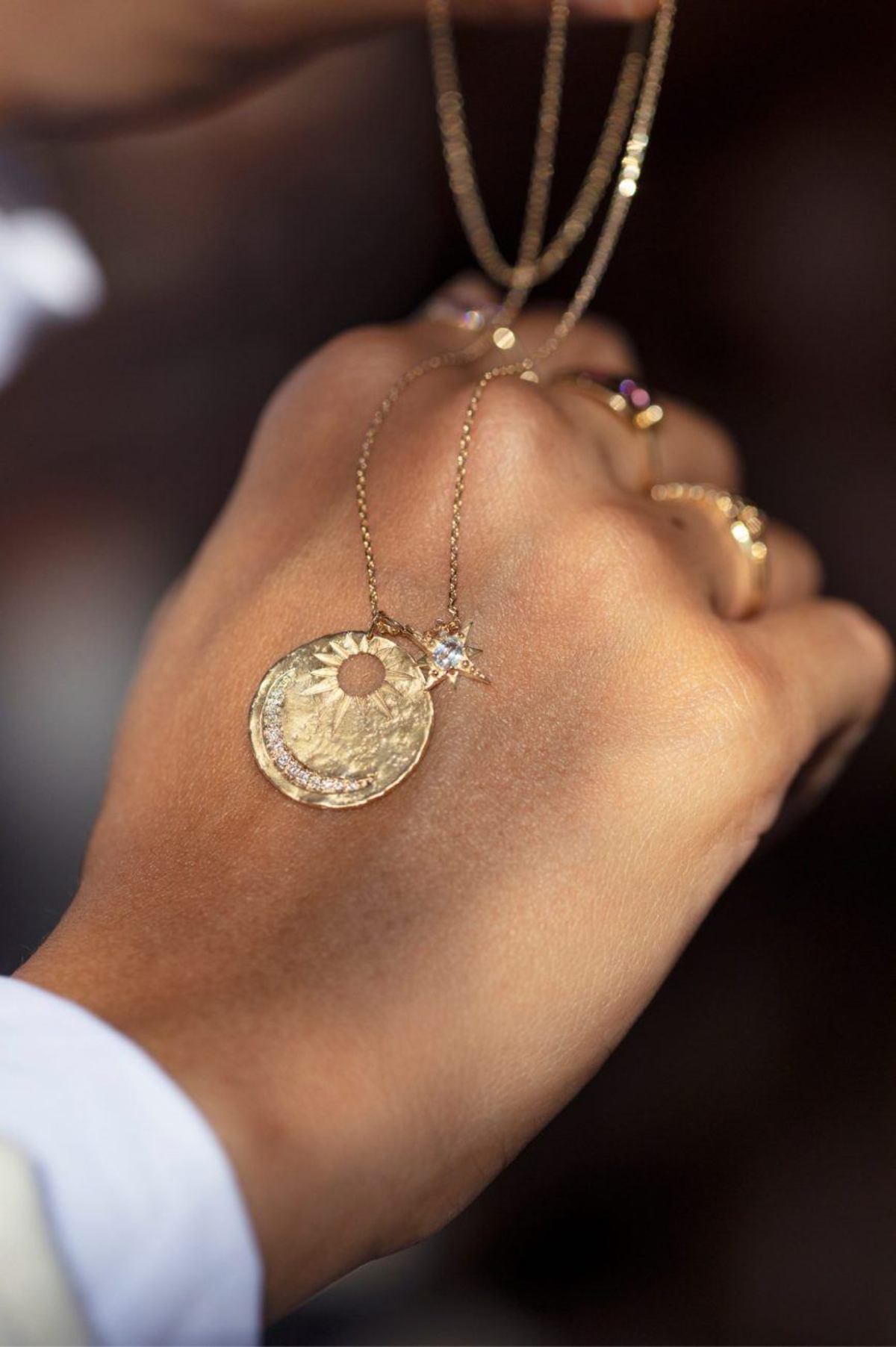 Celine Daoust Sun & Moon Medal w/ Sapphire Star Necklace