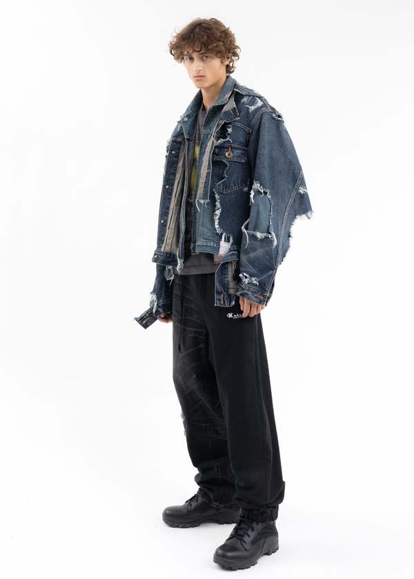 Mihara Yasuhiro Damaged Layerd Denim Jacket - Indigo | Garmentory