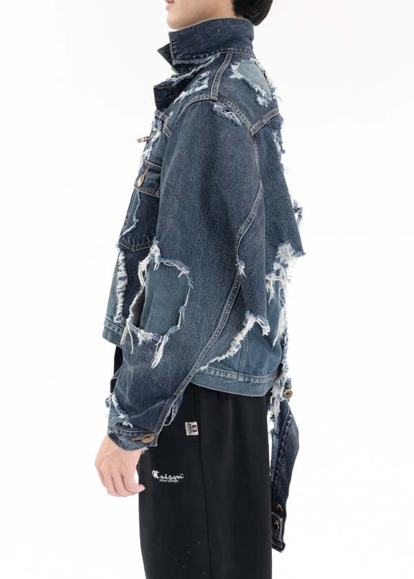 ジャケット・アウター Mihara Yasuhiro 00s Damaged Jacket Mihara Yasuhiro Damaged Layerd Denim Jacket - Indigo | Garmentory