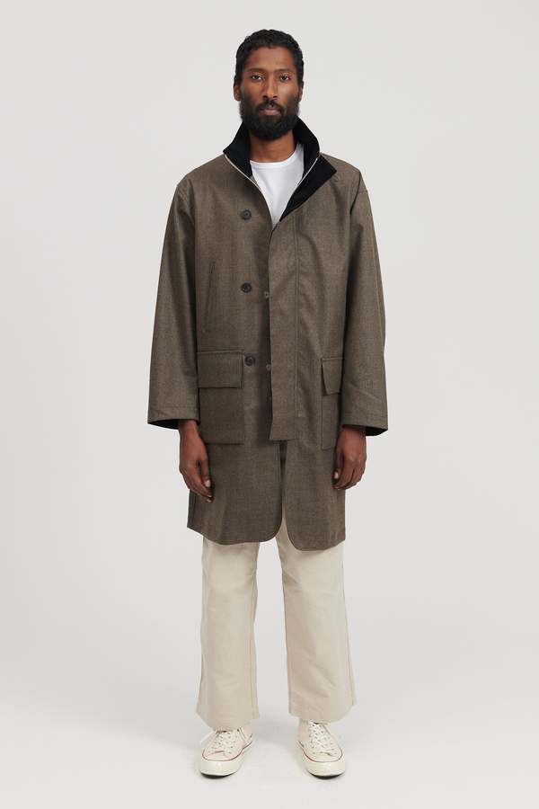 Still By Hand 3-Layer Stand Collar Coat - Mocha | Garmentory