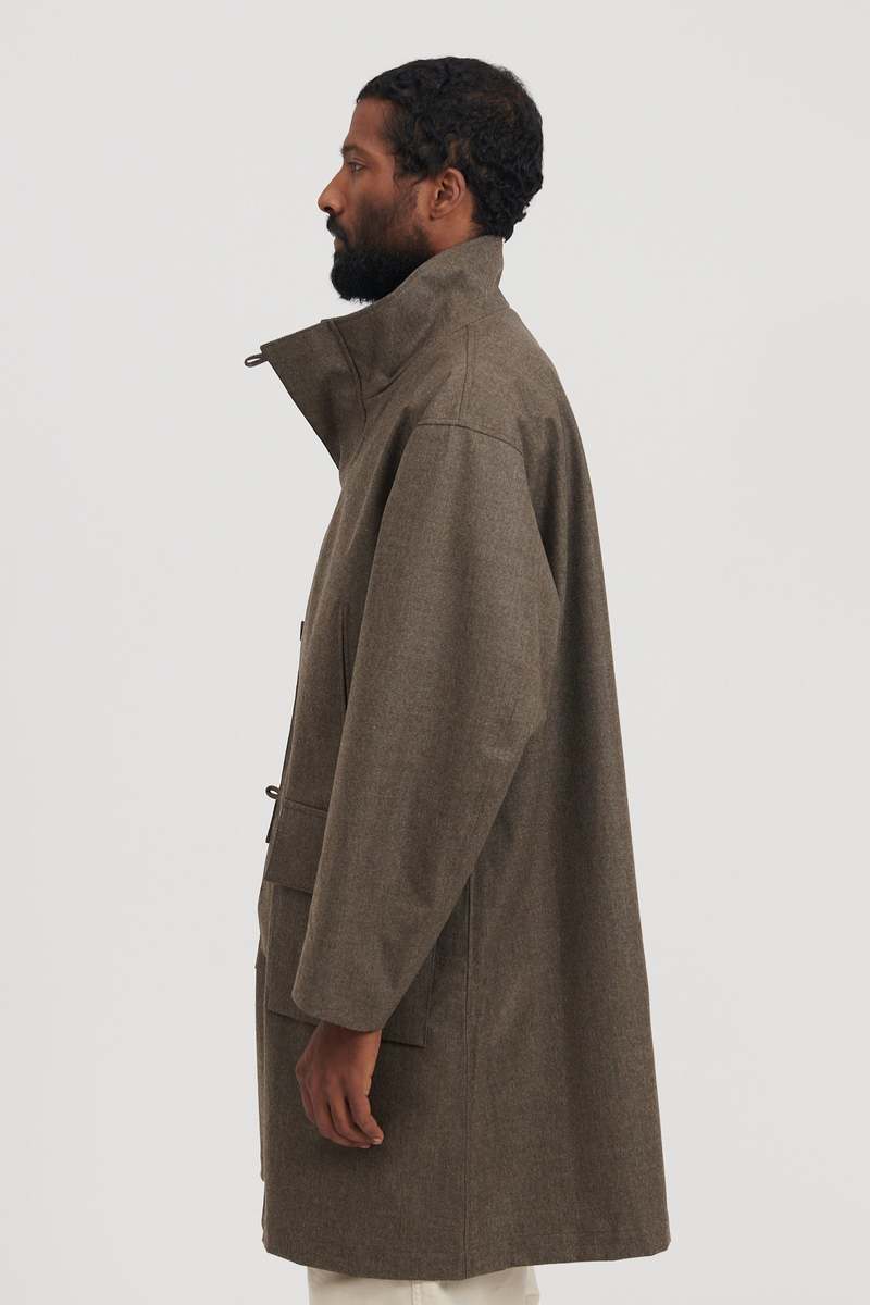 Still By Hand 3-Layer Stand Collar Coat - Mocha | Garmentory