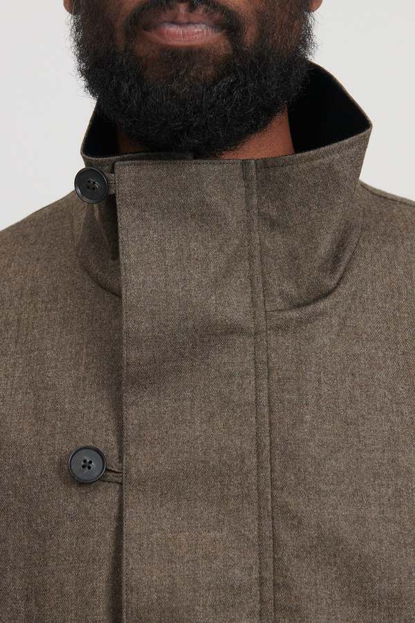 Still By Hand 3-Layer Stand Collar Coat - Mocha | Garmentory