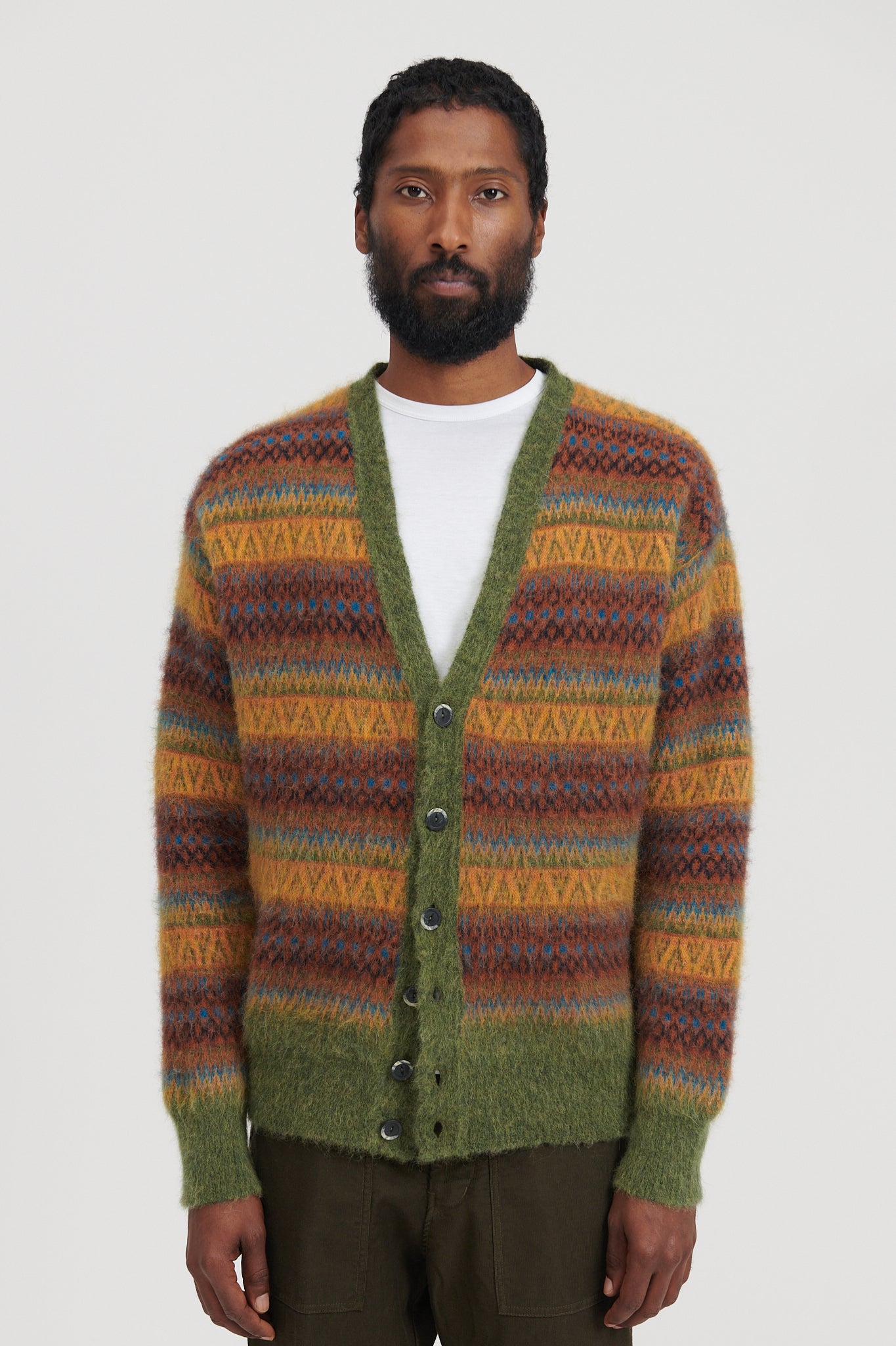Presidents Vintage Jacquard Brushed Alpaca Cardigan - Tobacco/Green
