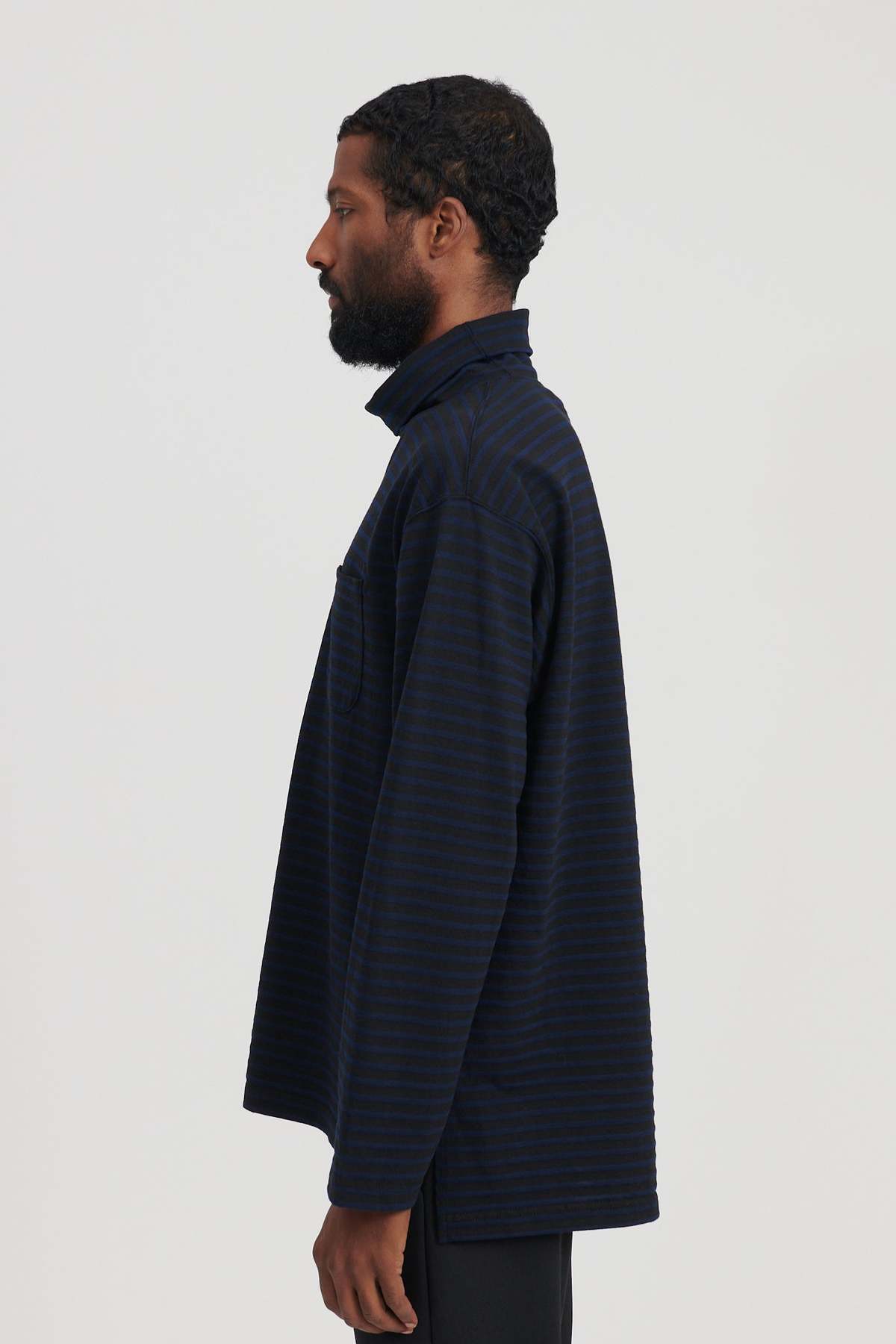 Engineered Garments PC Stripe Jersey High Mock Shirt - Black/Navy