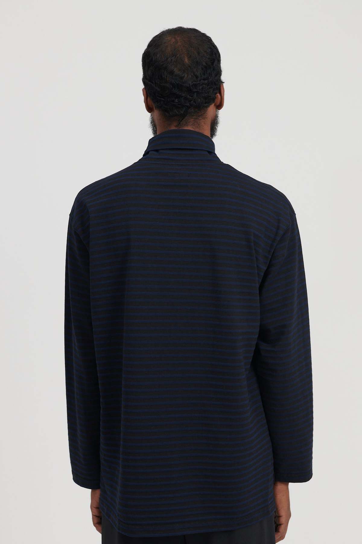 Engineered Garments PC Stripe Jersey High Mock Shirt - Black/Navy