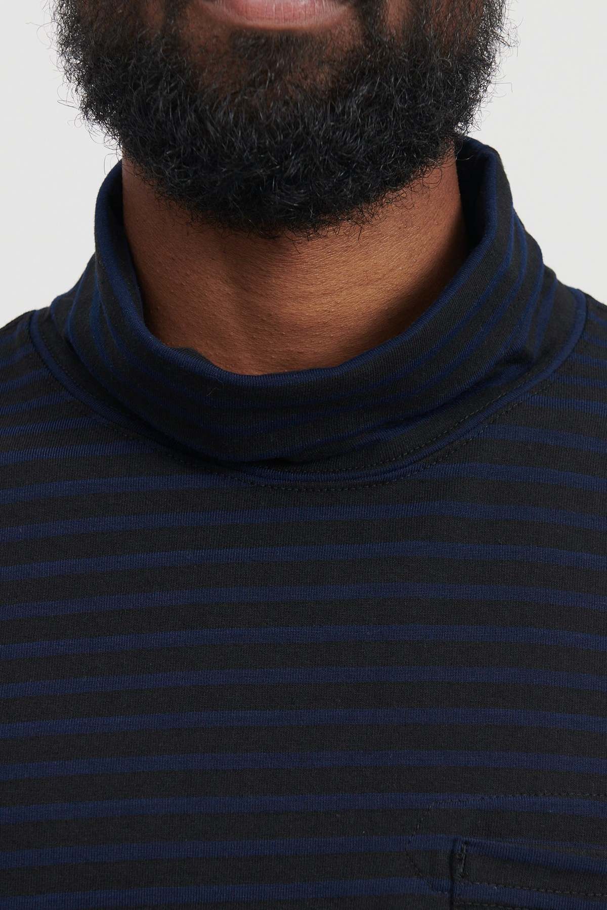 Engineered Garments PC Stripe Jersey High Mock Shirt - Black/Navy