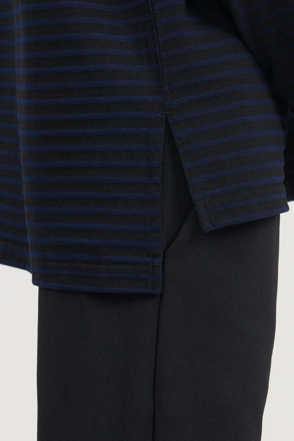 Engineered Garments PC Stripe Jersey High Mock Shirt - Black/Navy