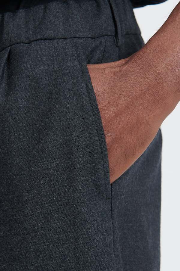 Still By Hand Relaxed Wool Pants - Charcoal | Garmentory