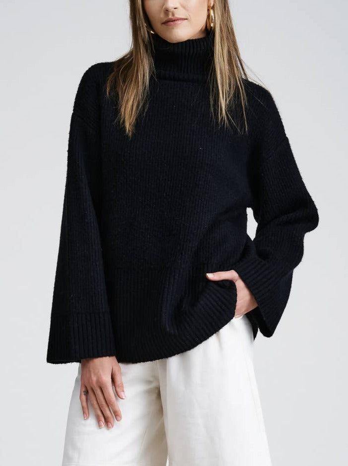 FLAT WHITE Boxy Mock Neck Sweater 